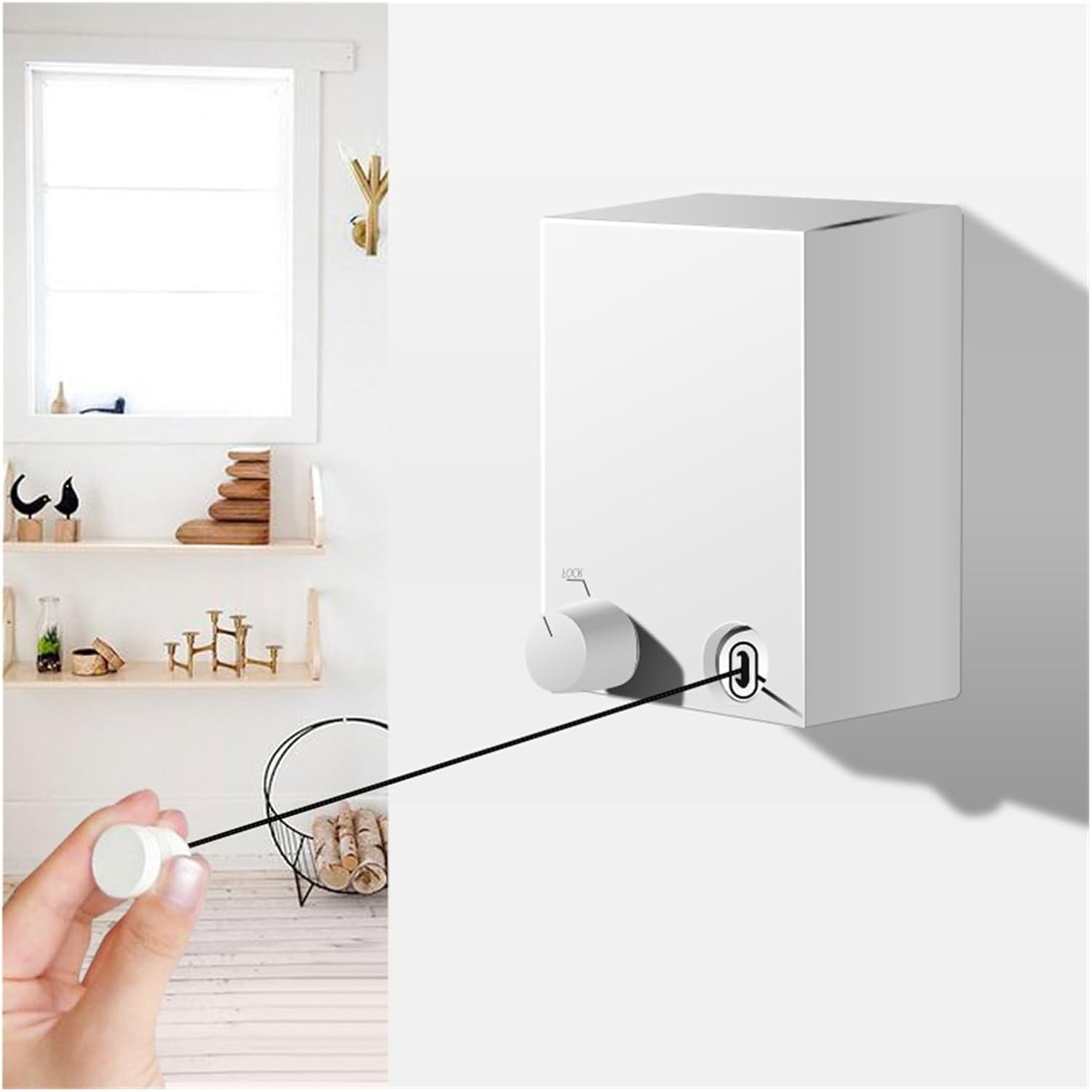 حبل غسيل قابل للسحب بطول 13.8 قدم – مع سلك من الستانلس ستيل قابل للتعديل – موفر للمساحة – يُثبت على الحائط – 3 قطع